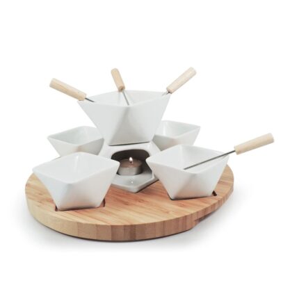 Swissmar Rubik 12-Piece Fondue Set | White with Wood Base